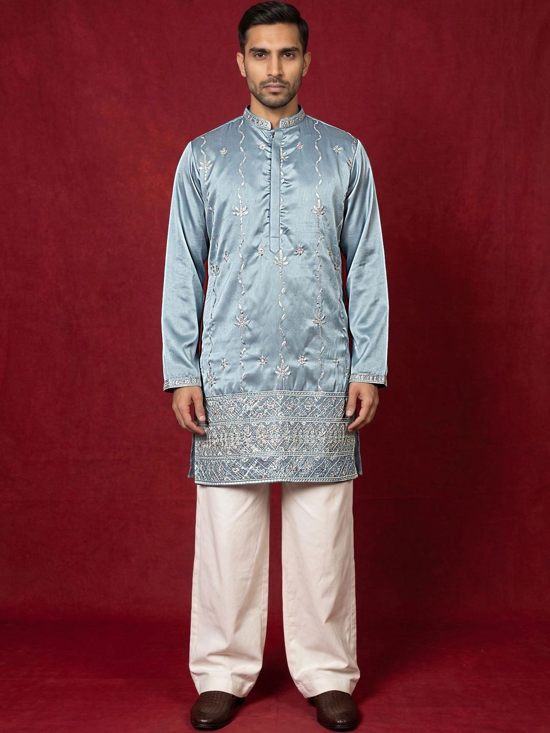 Jompers Men Ethnic Motifs Embroidered Regular Kurta with Pyjamas-picture-21