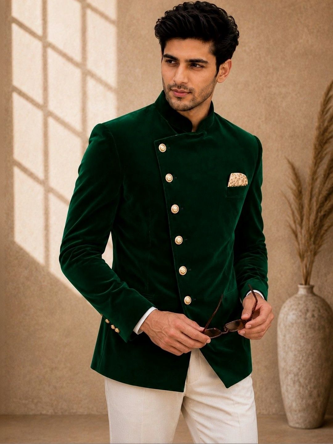 SOURAGYA Mandarin Collar Single-Breasted Tailored Fit Formal Blazers-picture-10