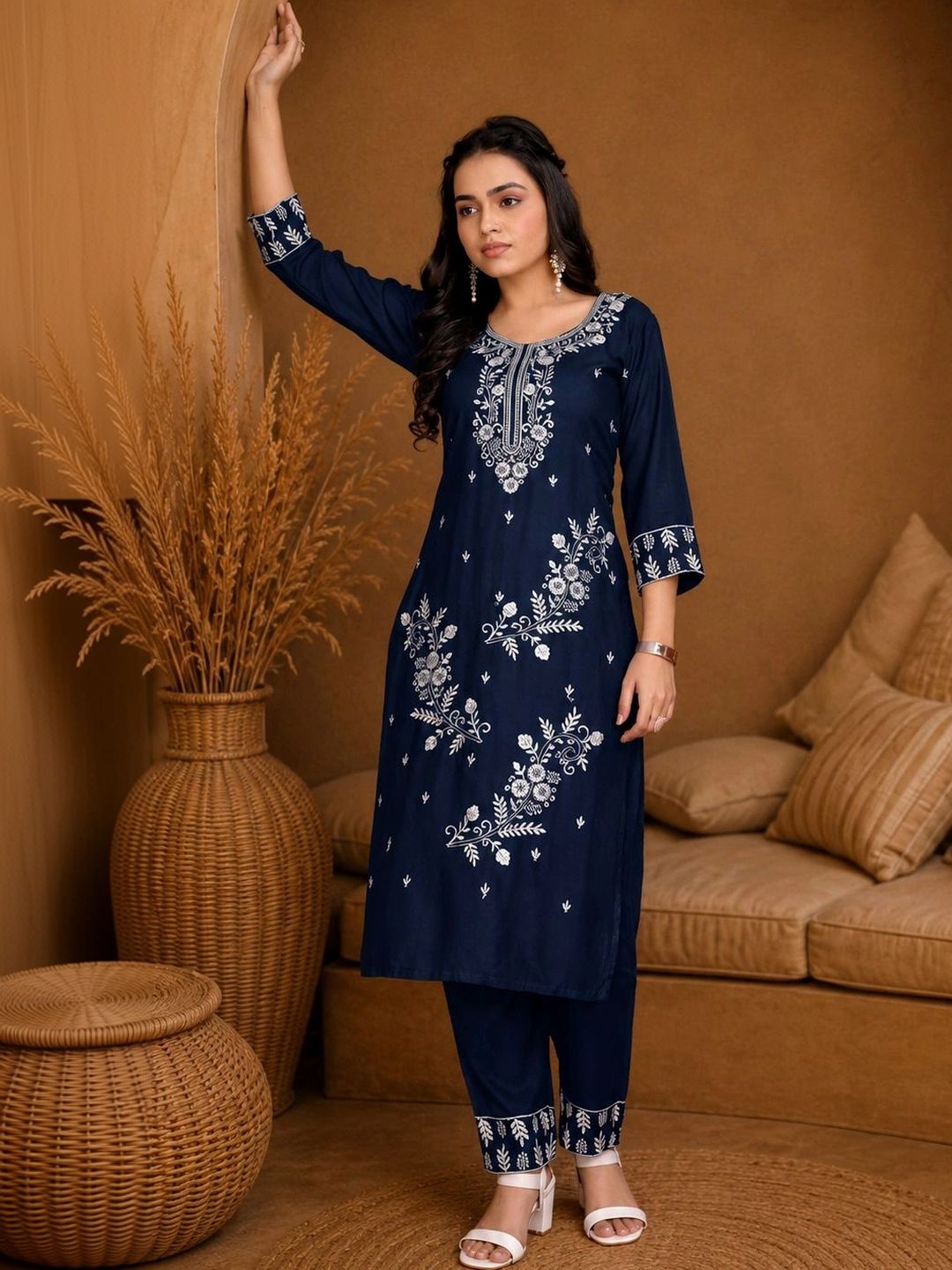 Anouk Rustic Women Floral Embroidered Regular Thread Work Kurta with Trousers-picture-37
