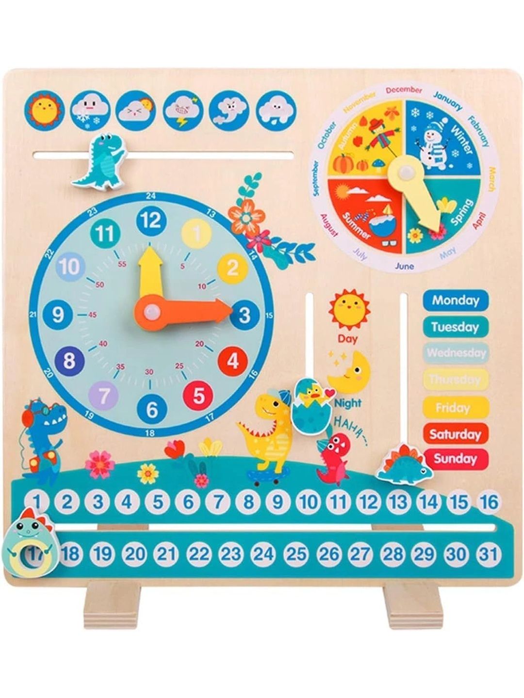 Little Mind Kids Wooden Calendar & Clock Learning Board-image-11