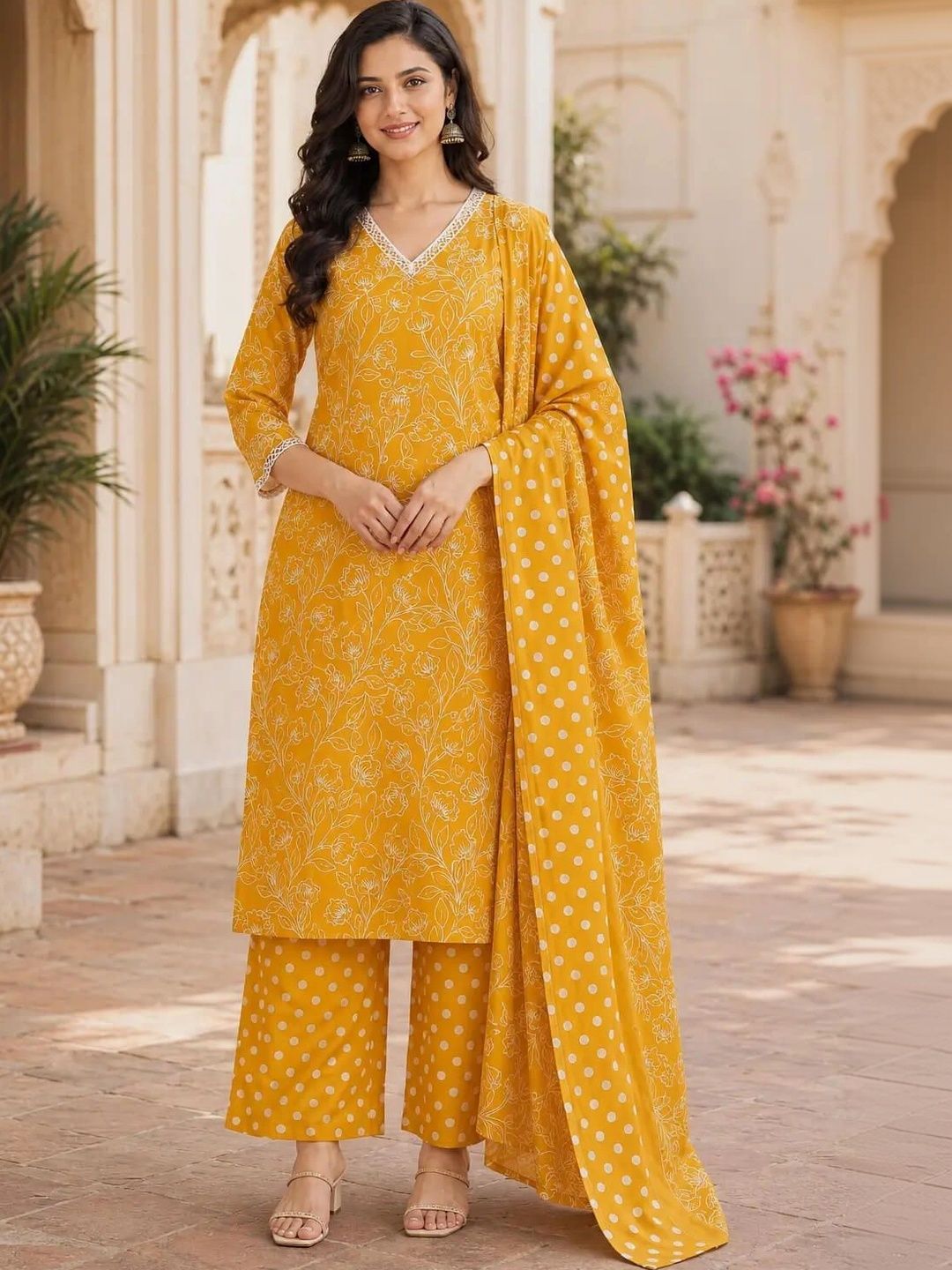 RABRIC Women Floral Printed Regular Pure Cotton Kurta with Palazzos & With Dupatta-picture-16