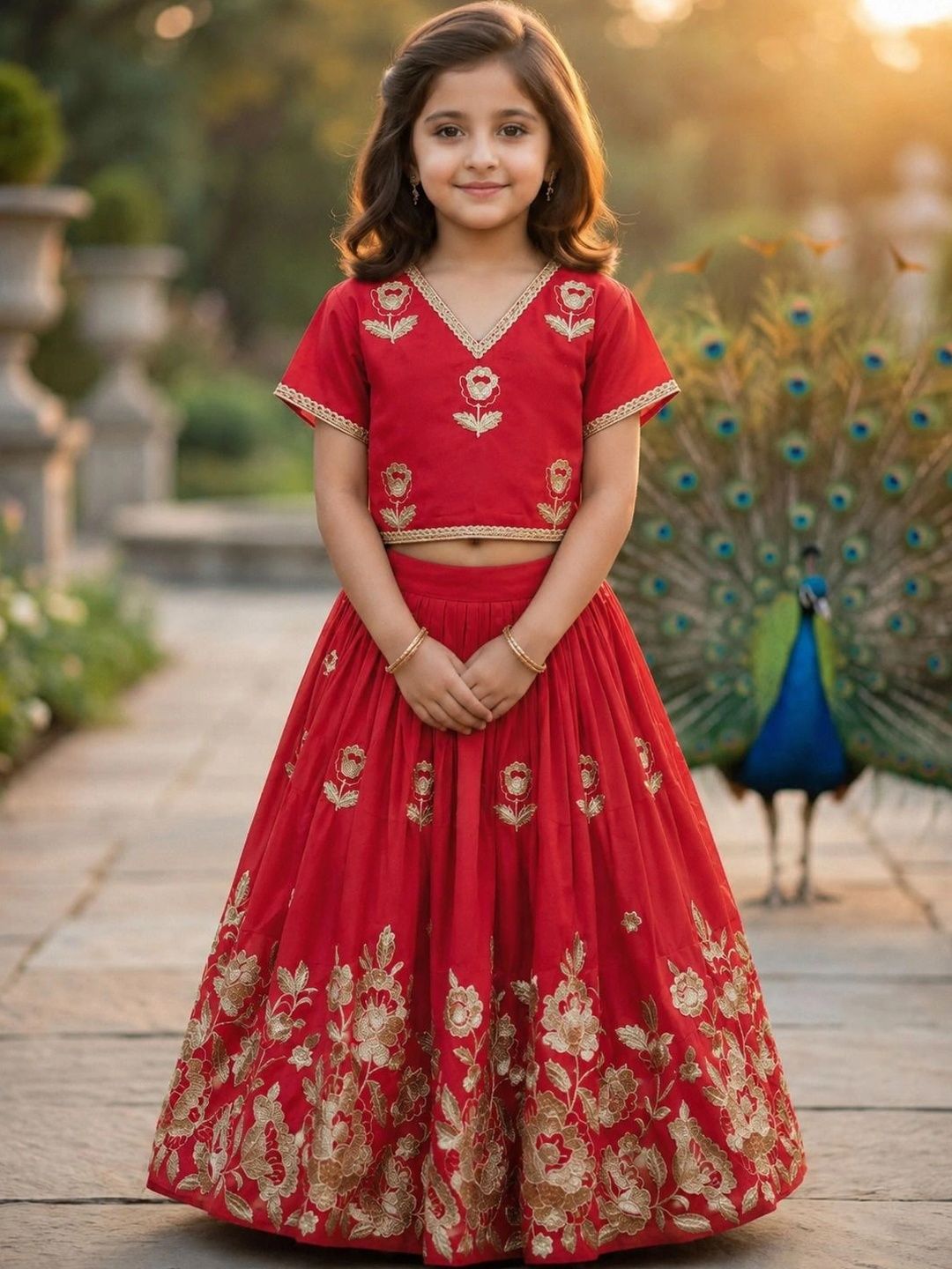 KALINI Girls Embroidered Thread Work Ready to Wear Lehenga &-picture-58