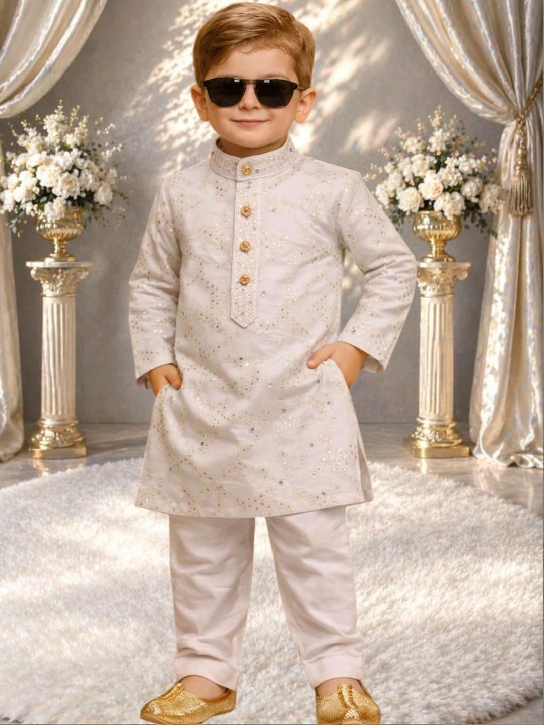 FASHION GRAB Boys Ethnic Motifs Embroidered Regular Kurta with Pyjamas-picture-34
