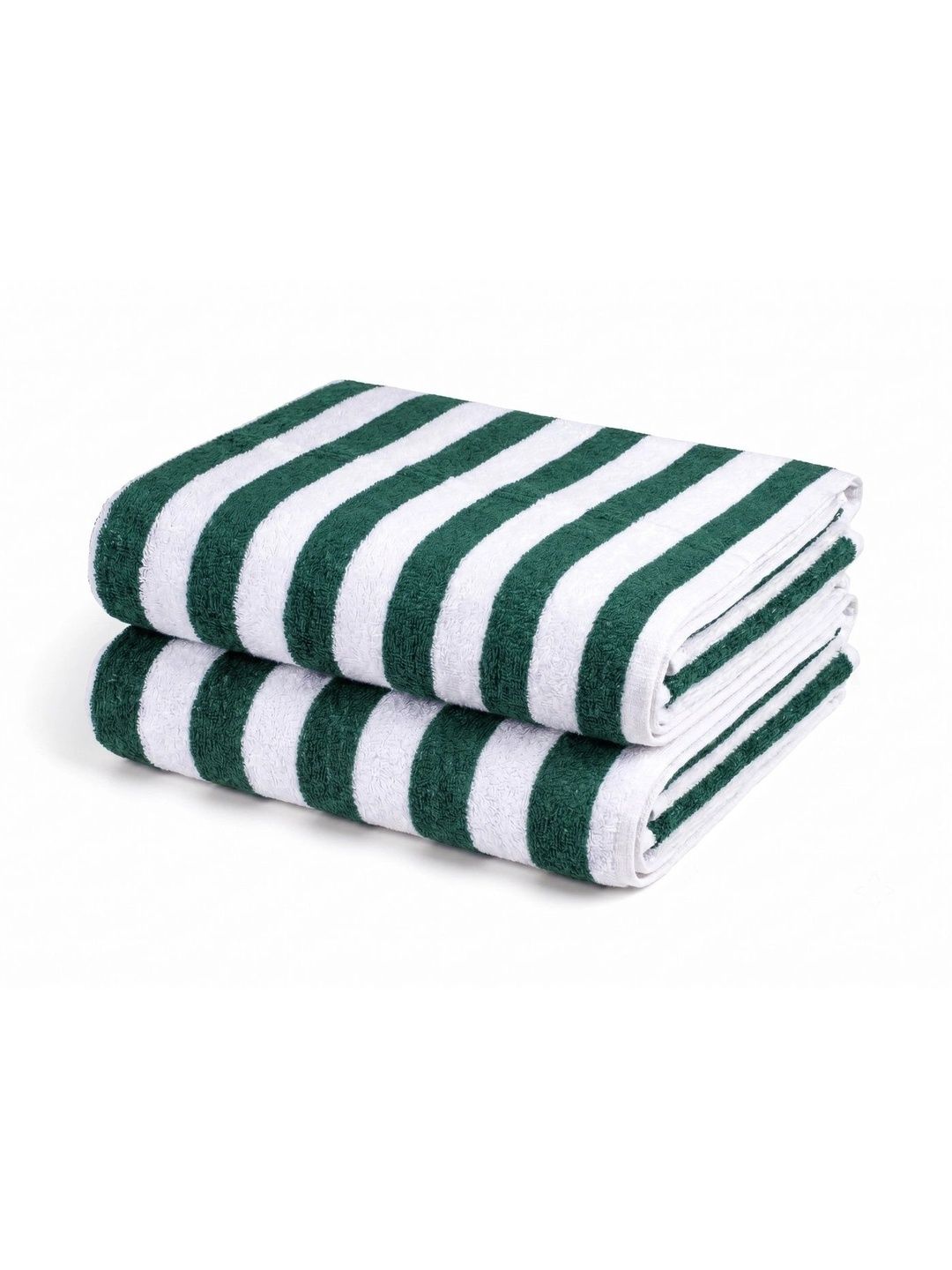 Hornbill Enterprises 2-Pcs Green & White Striped Pure Cotton 500 GSM Beach Towels-image-31