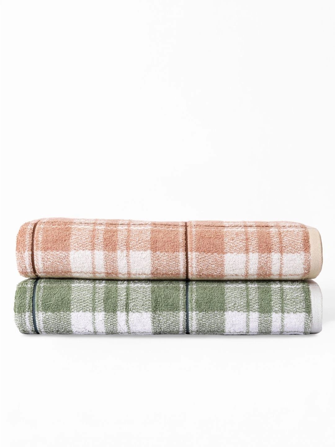RANGOLI Peach-Coloured & Green 2 Printed Cotton 520 GSM Bath Towel-image-21