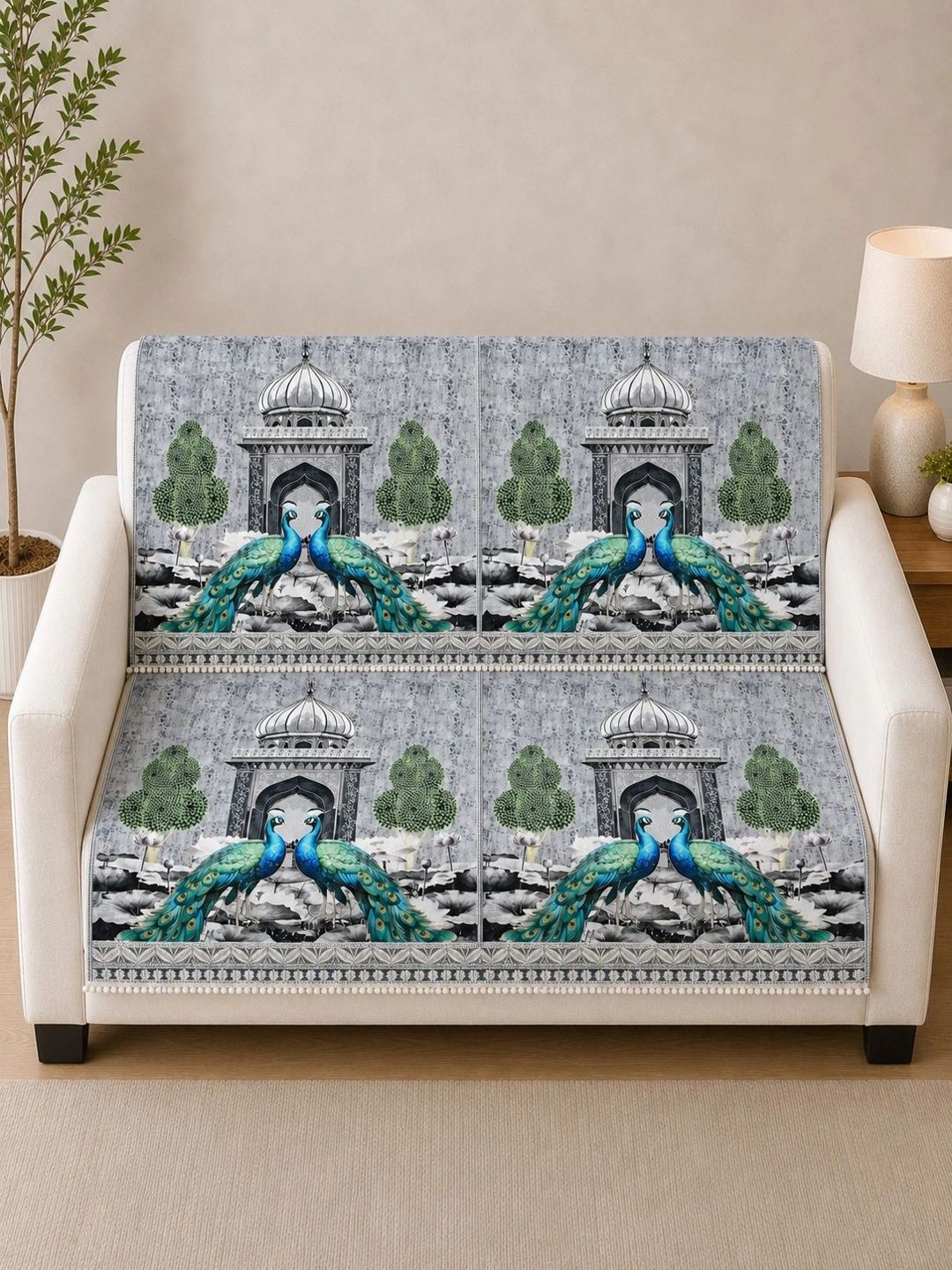 Clasiko Silver-Toned Printed 2 Piece Sofa Cover Without Arms-picture-0
