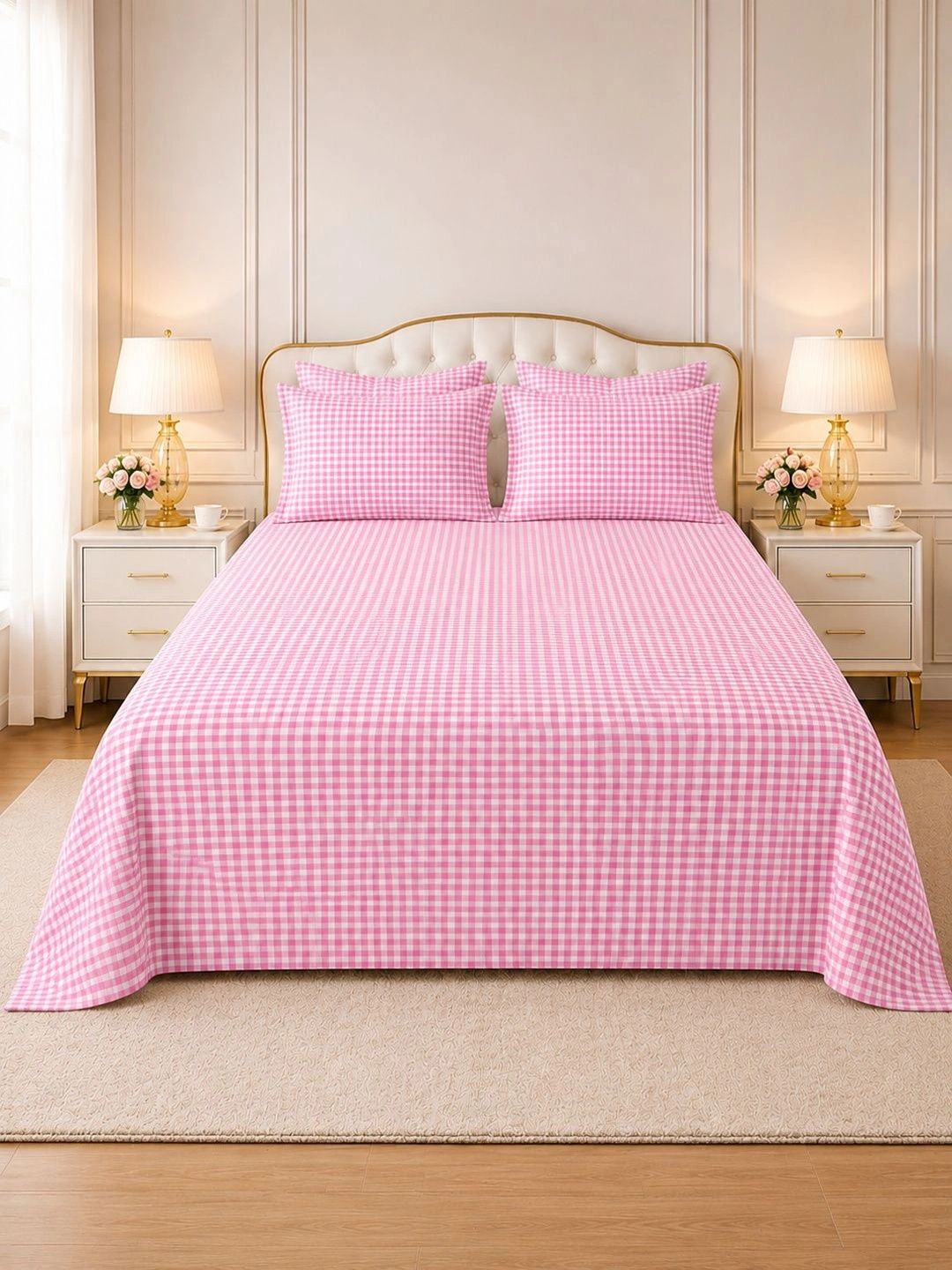 DECOR WELL Pink & White 250 TC Bedsheet with 2 Pillow Covers-picture-11