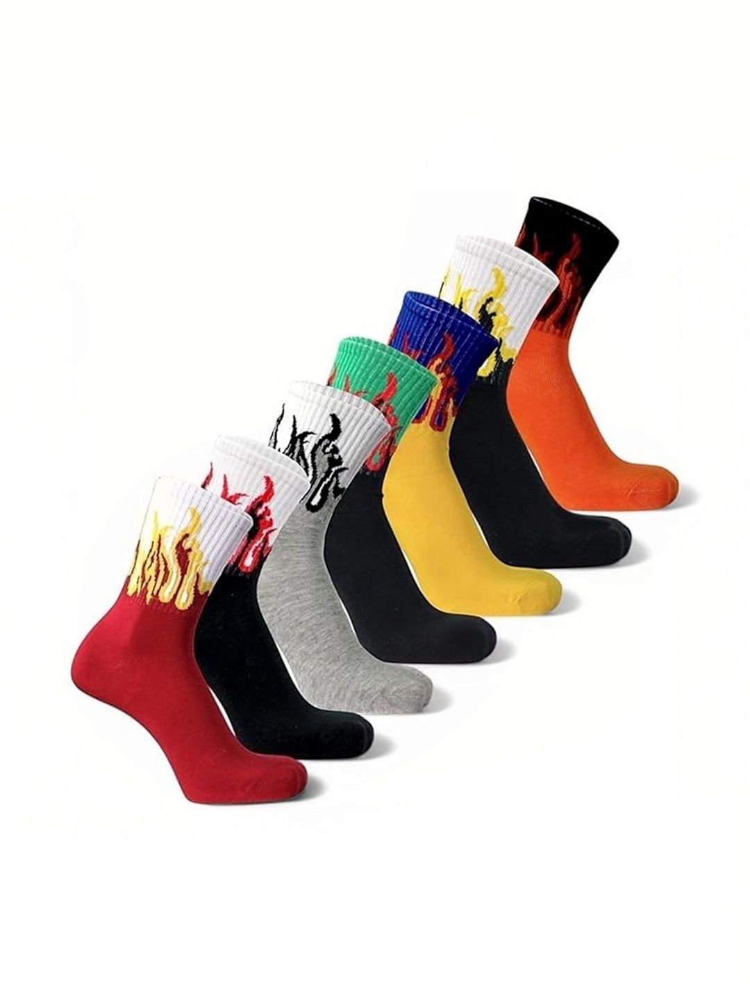 BEAR&BEYOND Men Pack of 7 Cotton Assorted Patterned Above Ankle Socks-picture-29