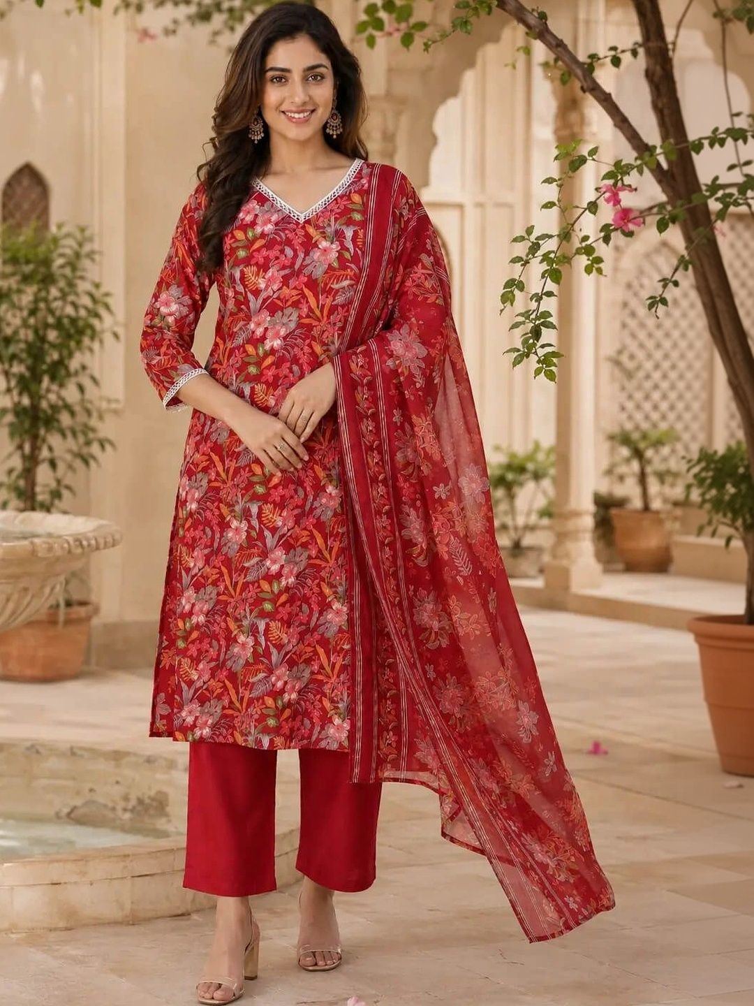 RABRIC Women Floral Printed Regular Pure Cotton Kurta with Trousers & With Dupatta-picture-13