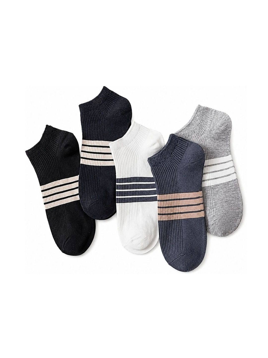 BEAR&BEYOND Men Pack of 5 Cotton Assorted Striped Above Ankle Socks-picture-33