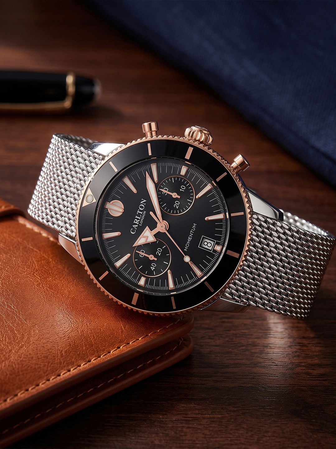 Carlton London Men Dial & Stainless Steel Straps Analogue Chronograph Watch CL-MT-BLK-image-42