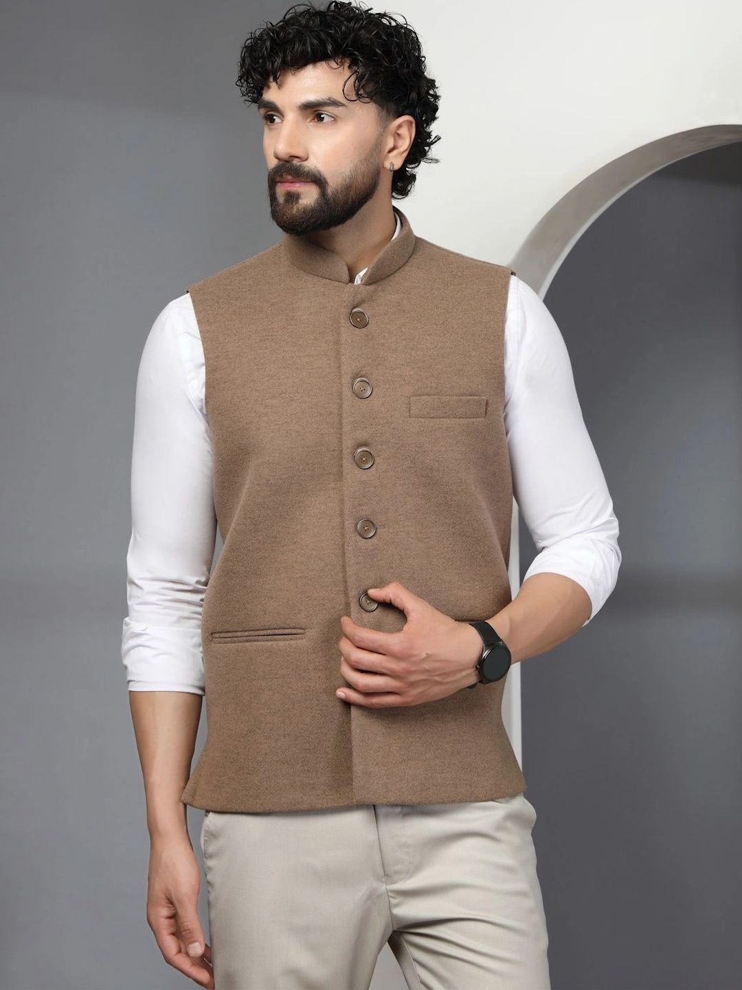DEIFIC Mandarin Collar Sleeveless Nehru Jackets-picture-11