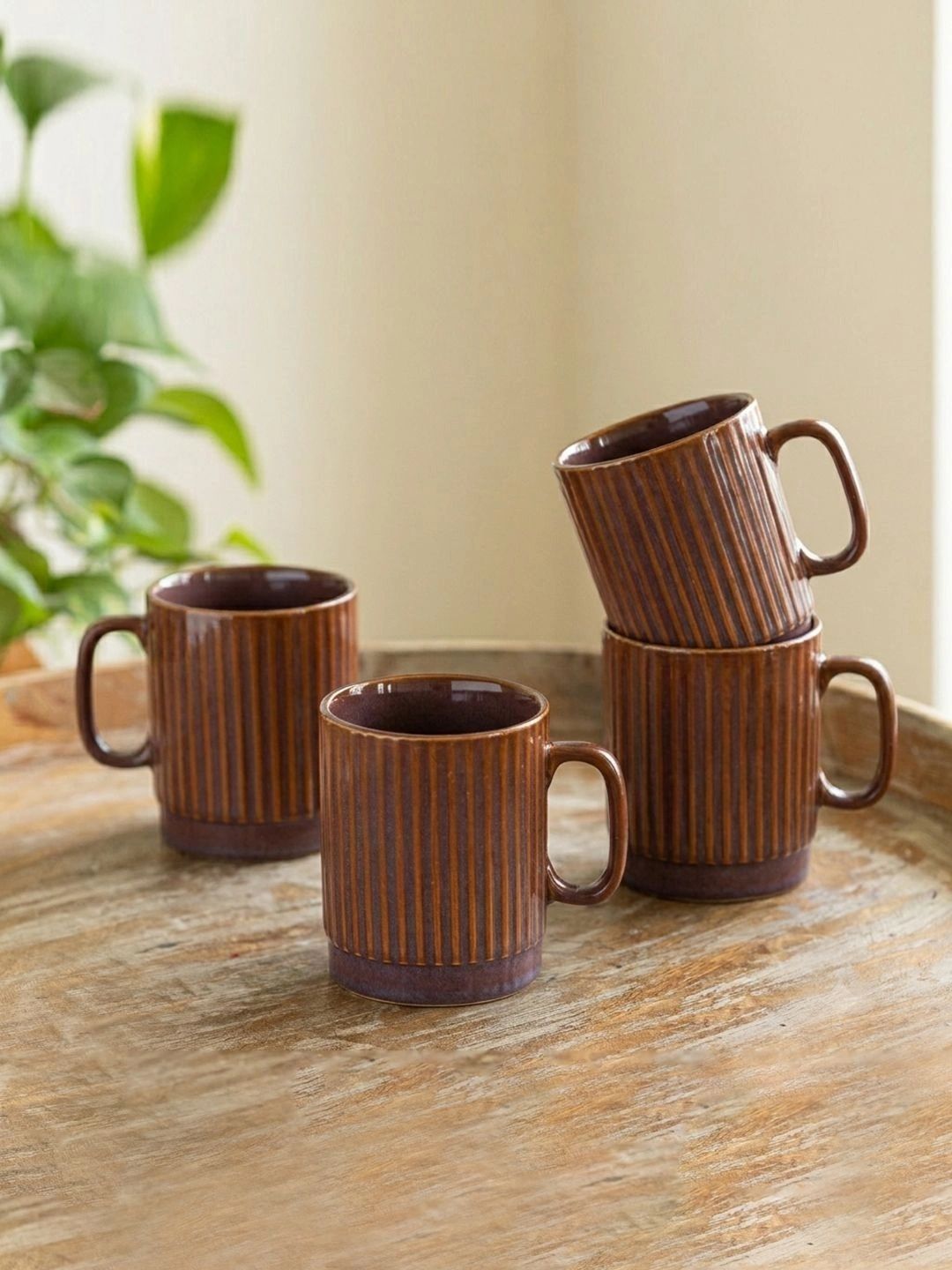 ExclusiveLane Brown Handcrafted Textured Ceramic Glossy Mugs Set of Cups and Mugs-image-28