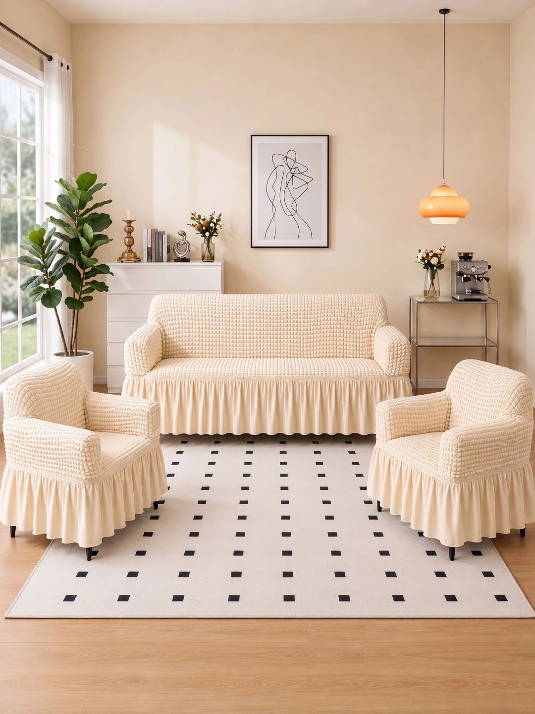 MAGICAL Cream-Coloured 3 Piece Sofa Cover With Arms-picture-10