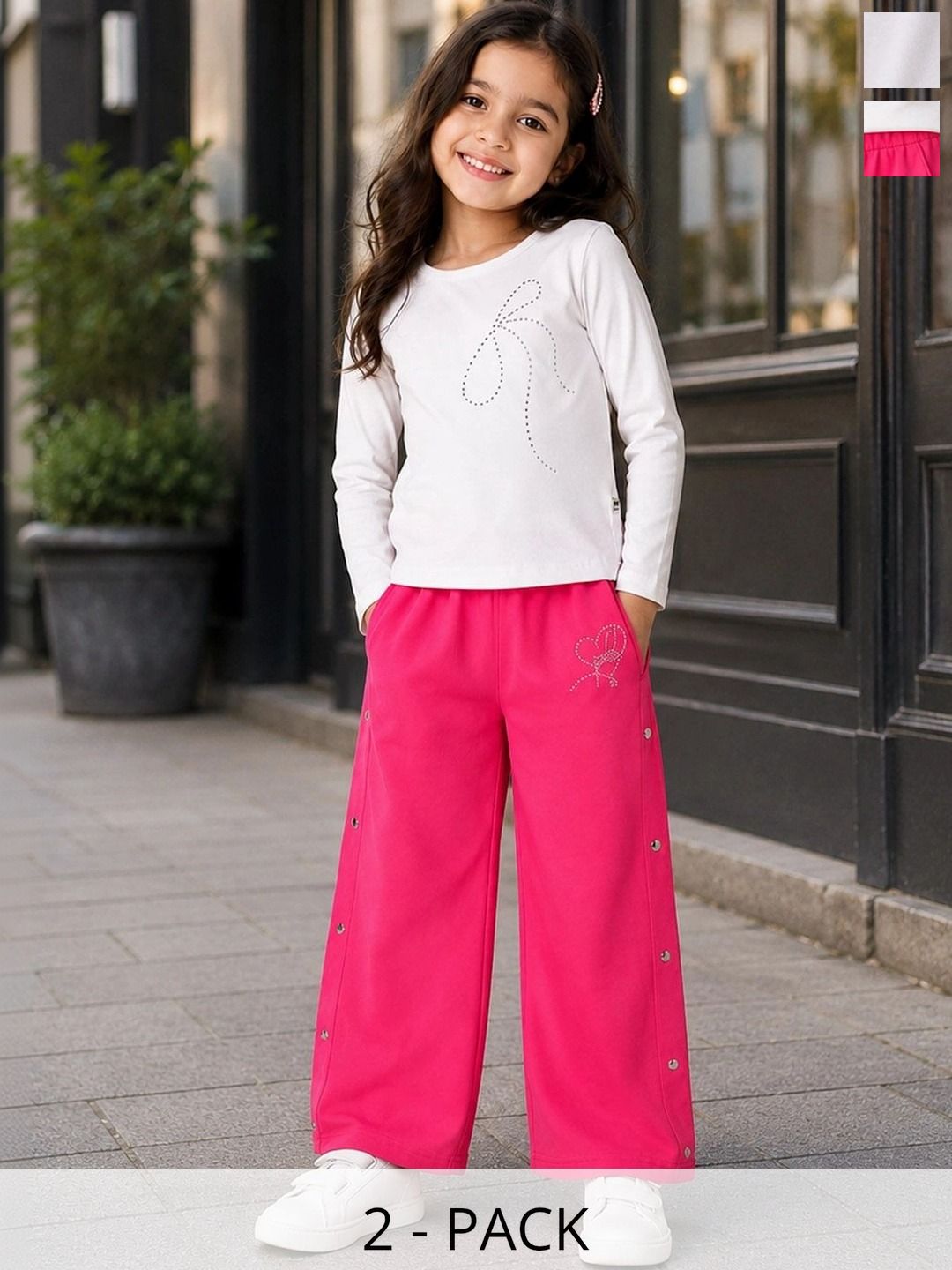 Purple United Kids Girls Printed T-shirt with Trousers-picture-43