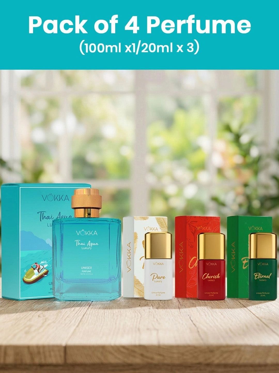 VOKKA Set Of 4 Thai Aqua EDP - 100 ml With Pure, Cherish & Eternal EDP - 20 ml Each-image-43