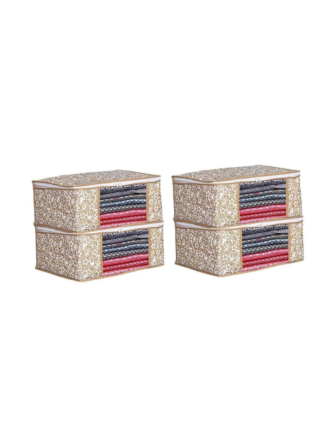 ANKIT INTERNATIONAL Beige Set of 4 Reusable Multi-Utility Organisers-picture-42