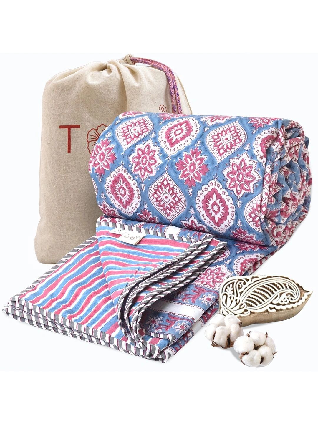 TOAI Blue & Red Ethnic Motifs 150 GSM Dohar-picture-11