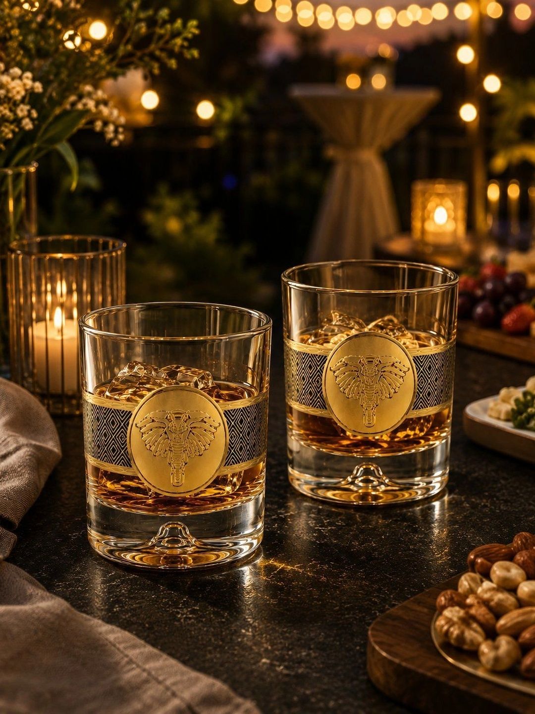 RUHANI HOMES Gold-Toned 2 Dishwasher and Microwave Safe Glass Whisky Glass Bar Glass-image-48