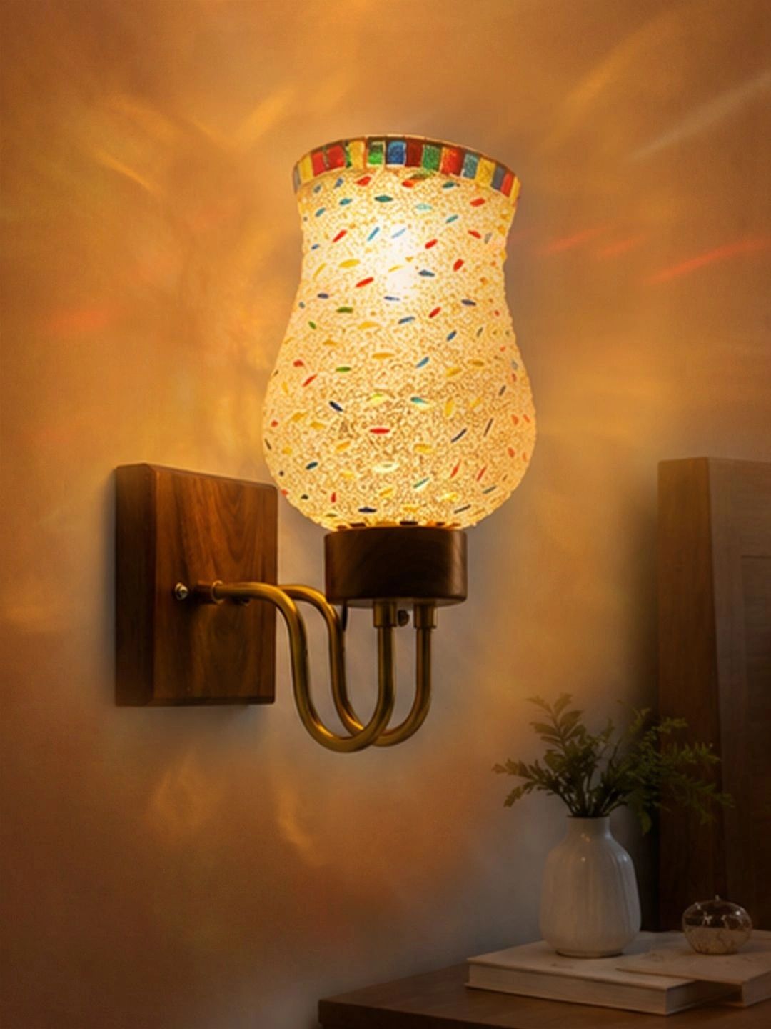 Myntra Elegant Homes Multicoloured Textured Wood Wall Lamp-image-23