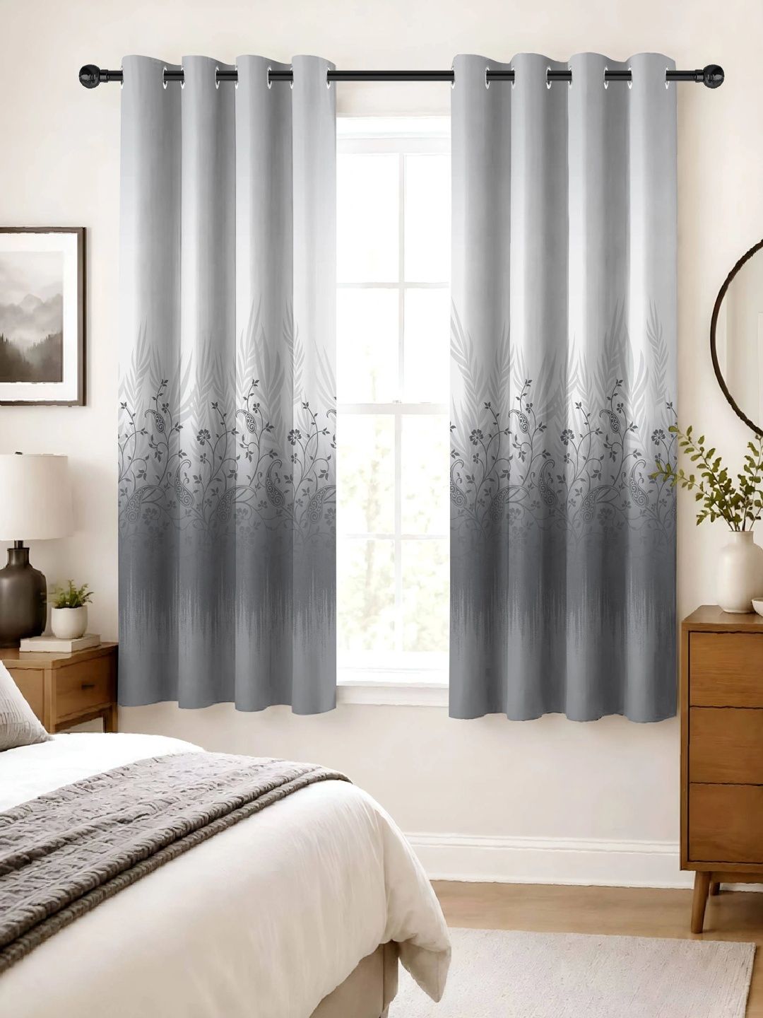 Myntra Elegant Homes Grey Floral Room Darkening Window Curtain-image-35