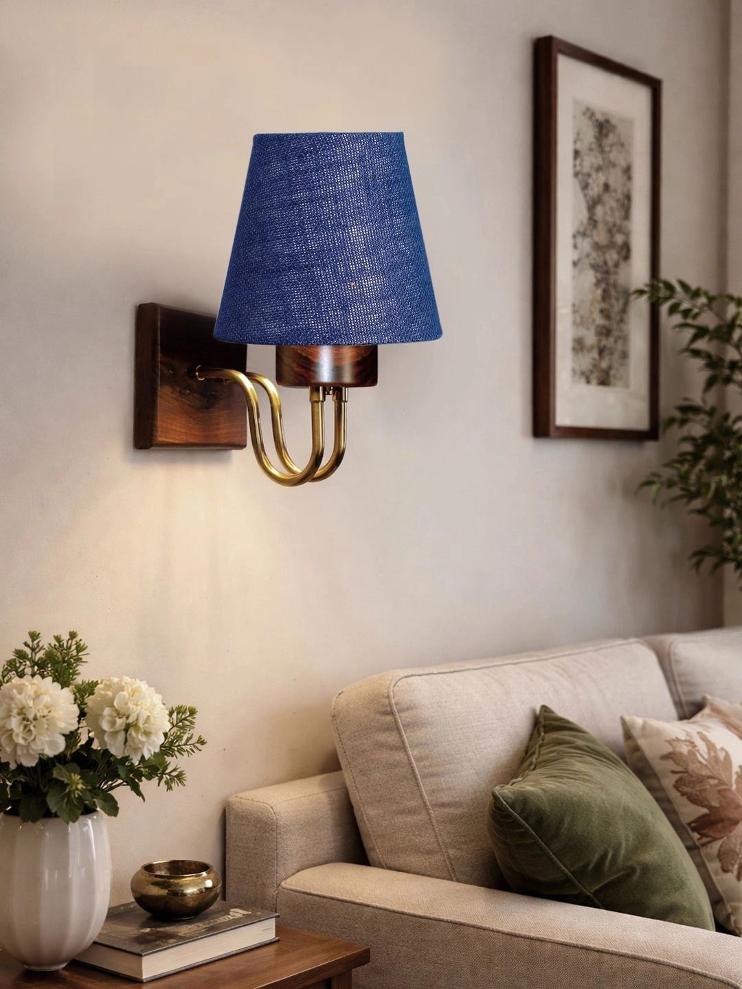 Myntra Elegant Homes Blue Textured Wood Frustum Shaped Wall Lamp-picture-31