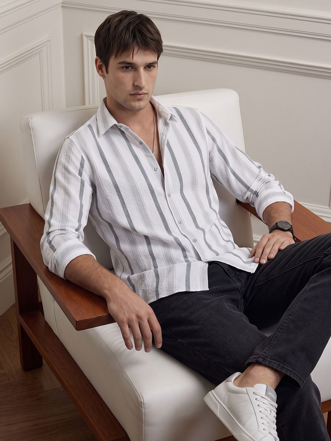 THE SHIRT CODE Vertical Striped Pure Cotton Casual Shirt-picture-18