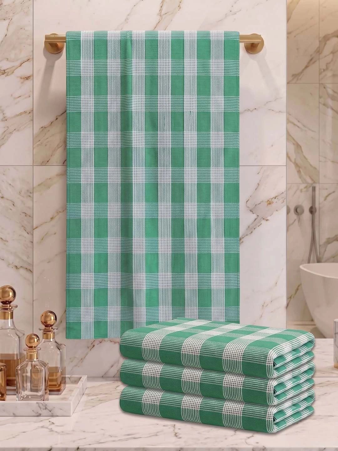 Athom Living Sea Green & White 4 Printed Cotton 225 GSM Bath Towel-picture-12