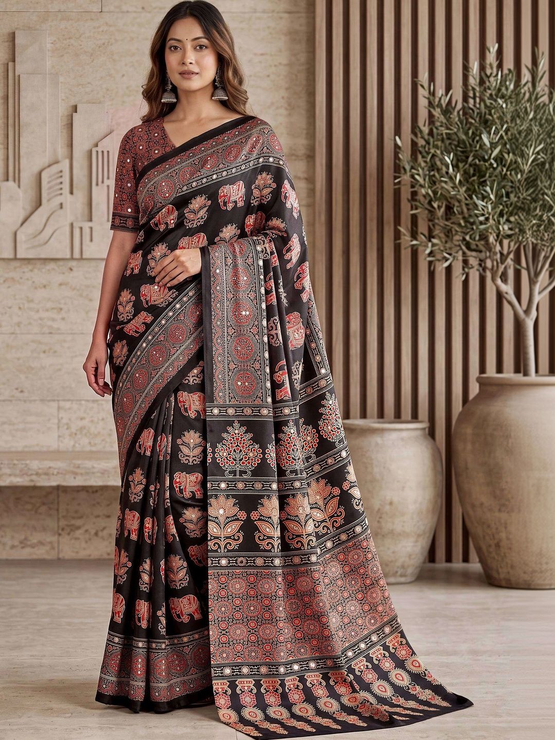 HERIN ENTERPRISE Floral Mirror Work Chanderi Saree-picture-48