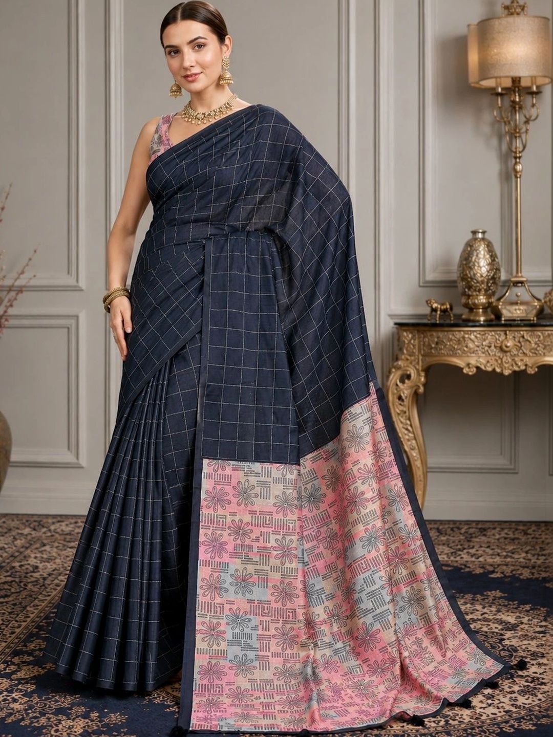 Mitera Woven Design Silk Blend Fusion Block Print Saree-picture-35
