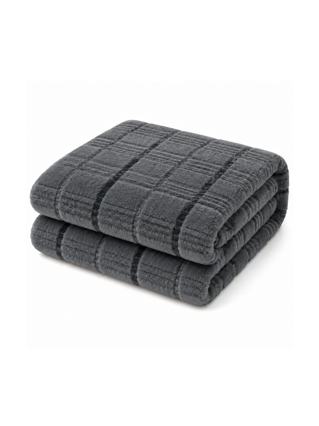 Nivasam Grey Checked Fleece Mild Winter 400 GSM Blanket-image-15