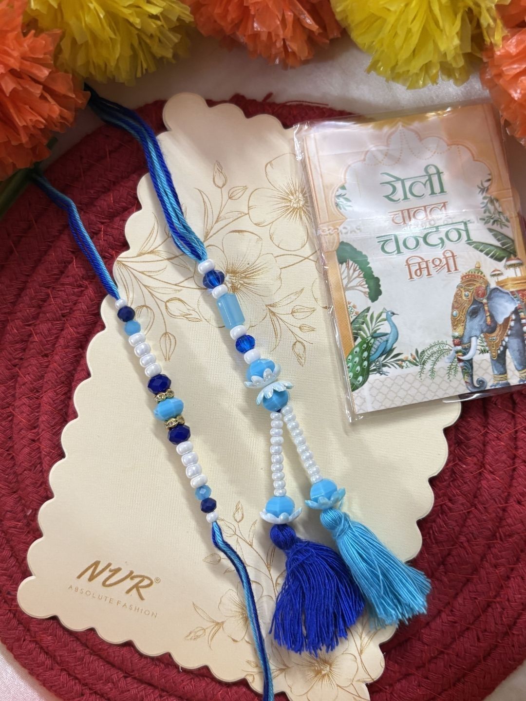SZN Set Of 2 Traditional Bhaiya Bhabhi Rakhi With Roli Chawal Chandan Mishri-picture-55