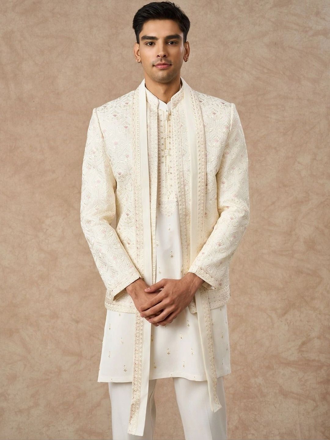 Manyavar Embroidered Mandarin Collar Sherwani-picture-34