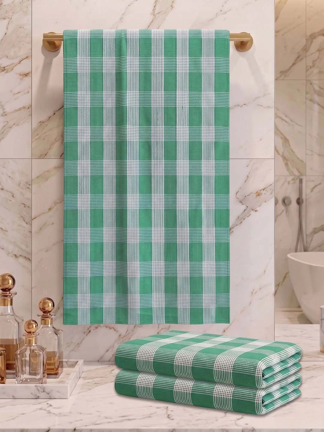 Athom Living Sea Green & White 3 Printed Cotton 225 GSM Bath Towel-picture-3