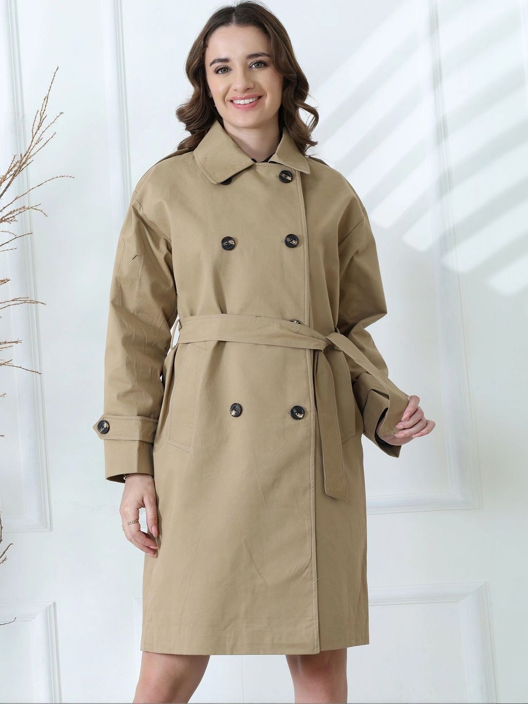 Plagg Spread Collar Double Breasted Trench Coat With Belt-picture-6