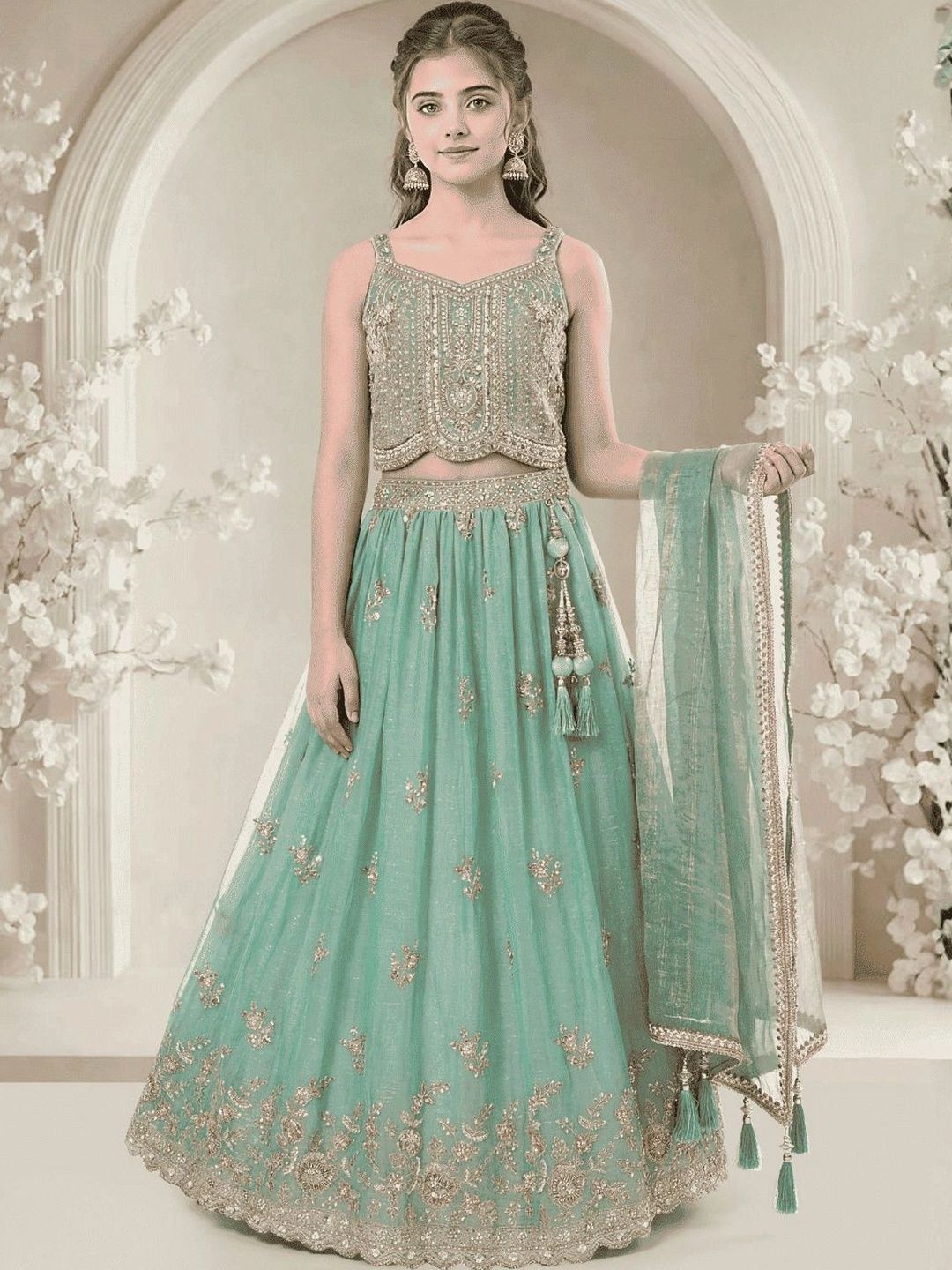 Bonie Collections Girls Embellished Sequinned Ready to Wear Lehenga & Blouse With Dupatta-picture-29