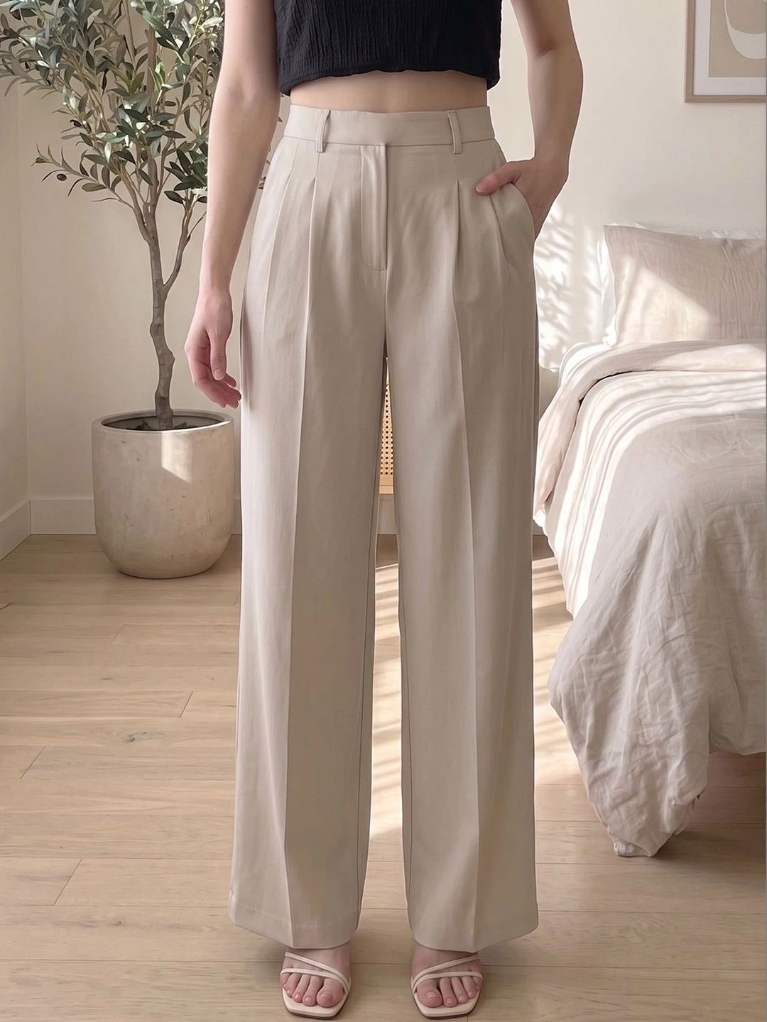 DressBerry Women Relaxed High-Rise Pleated Trousers-picture-13