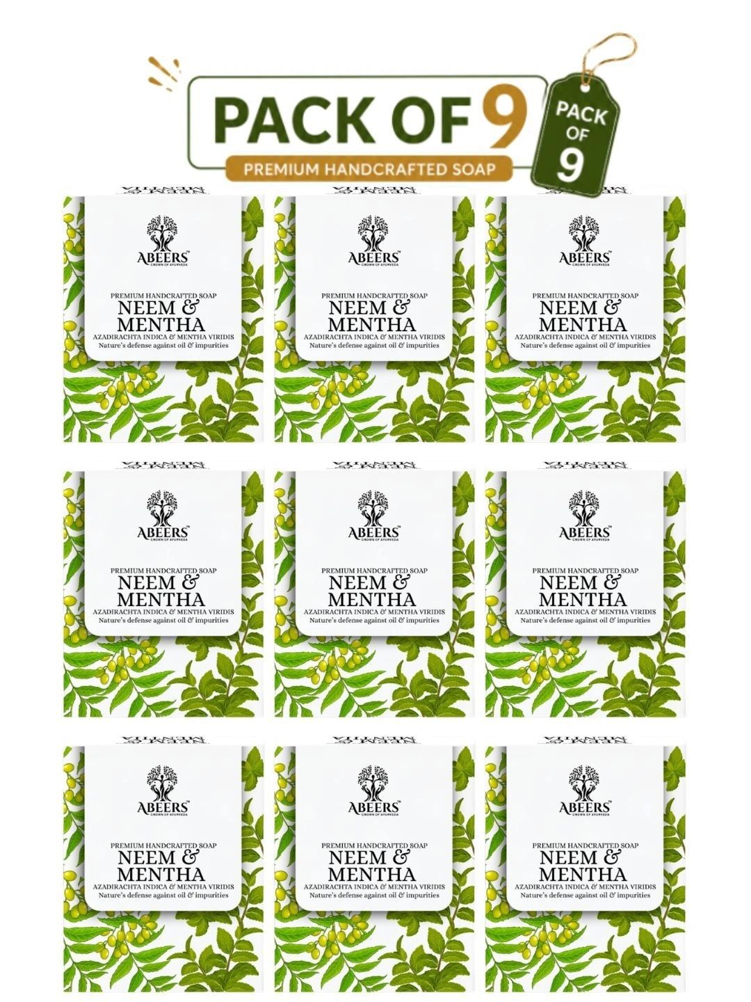 abeers Set Of 9 Handmade Neem &amp; Mentha Bath Soap - 100 g Each-picture-46