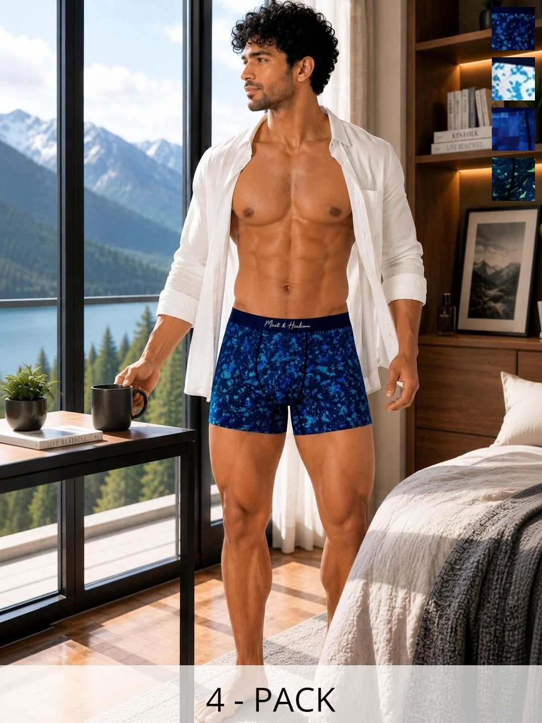 Mast & Harbour Pack of 4 Cotton Blend Assorted Printed Trunks-picture-52