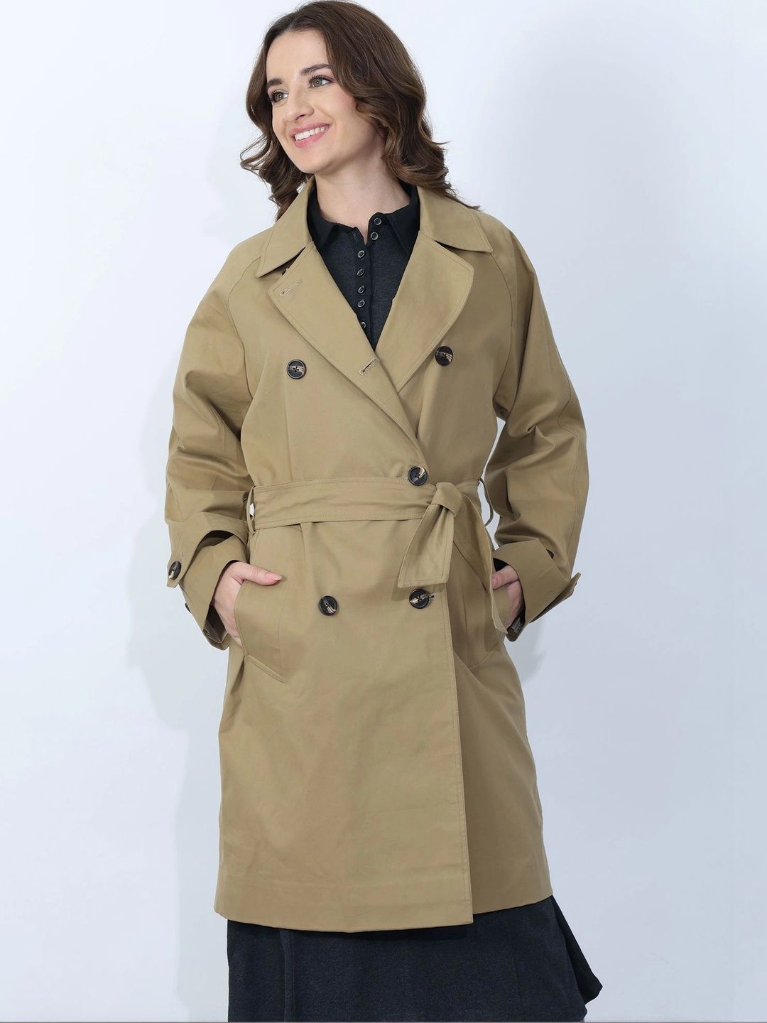 Plagg Spread Collar Double Breasted Trench Coat With Belt-picture-8