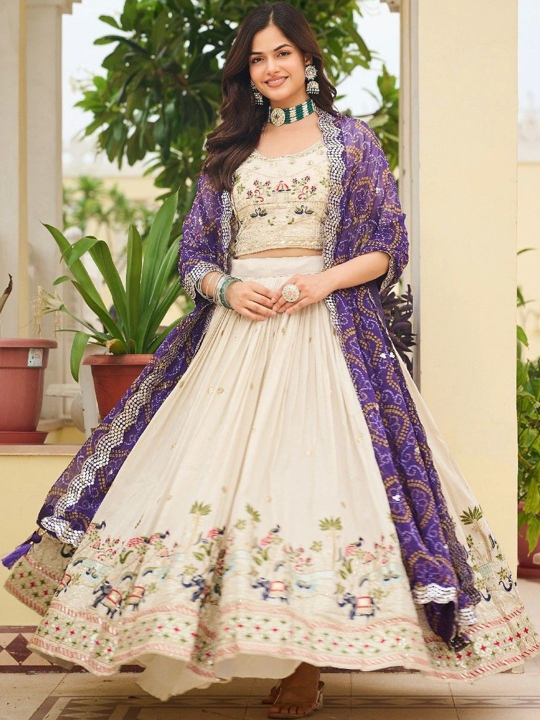 KALINI Embroidered Thread Work Ready to Wear Lehenga & Blouse With Dupatta-picture-28