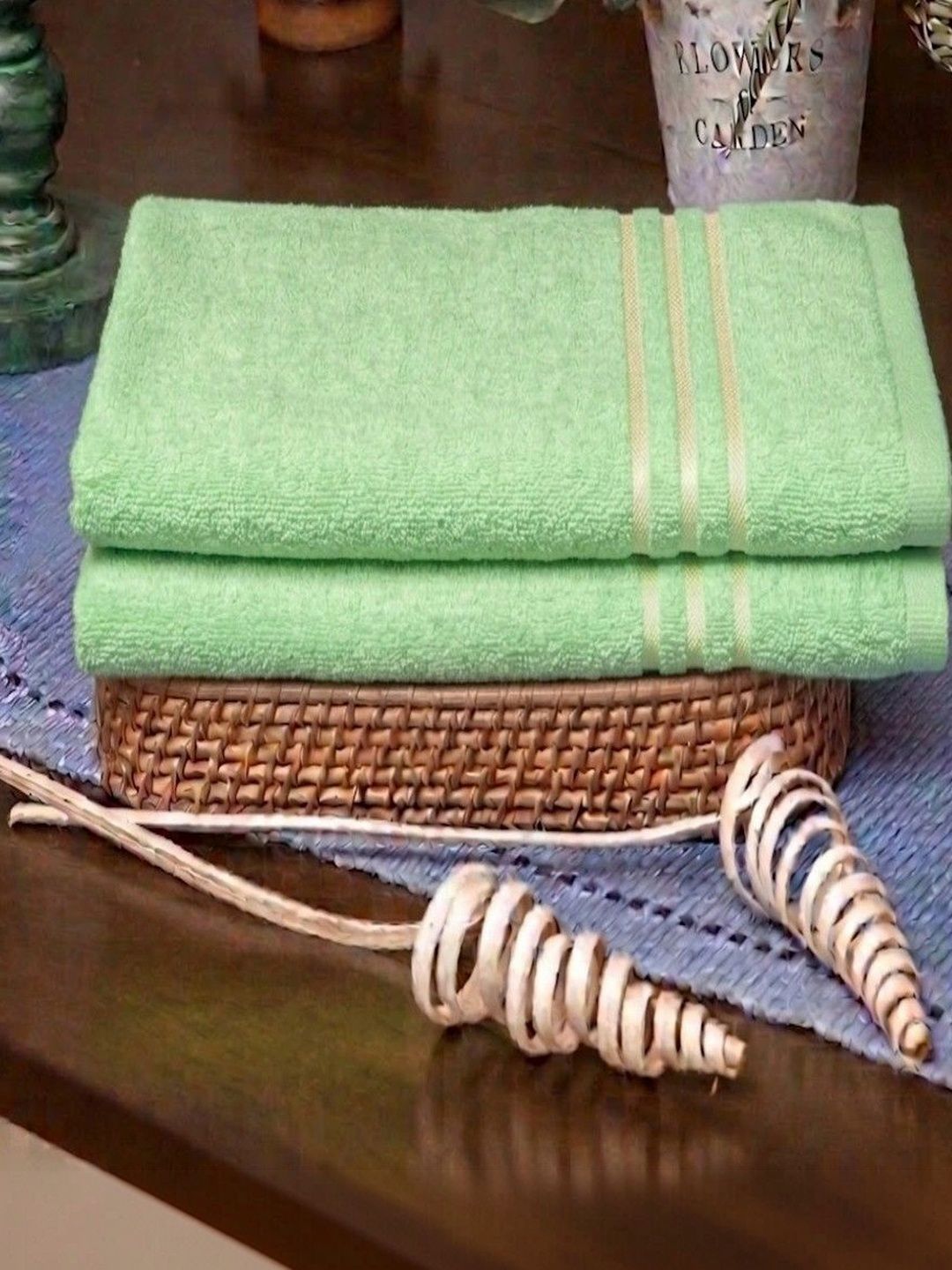 Blissful Creations 2-Pcs Green 450 GSM Hand Towels-picture-21