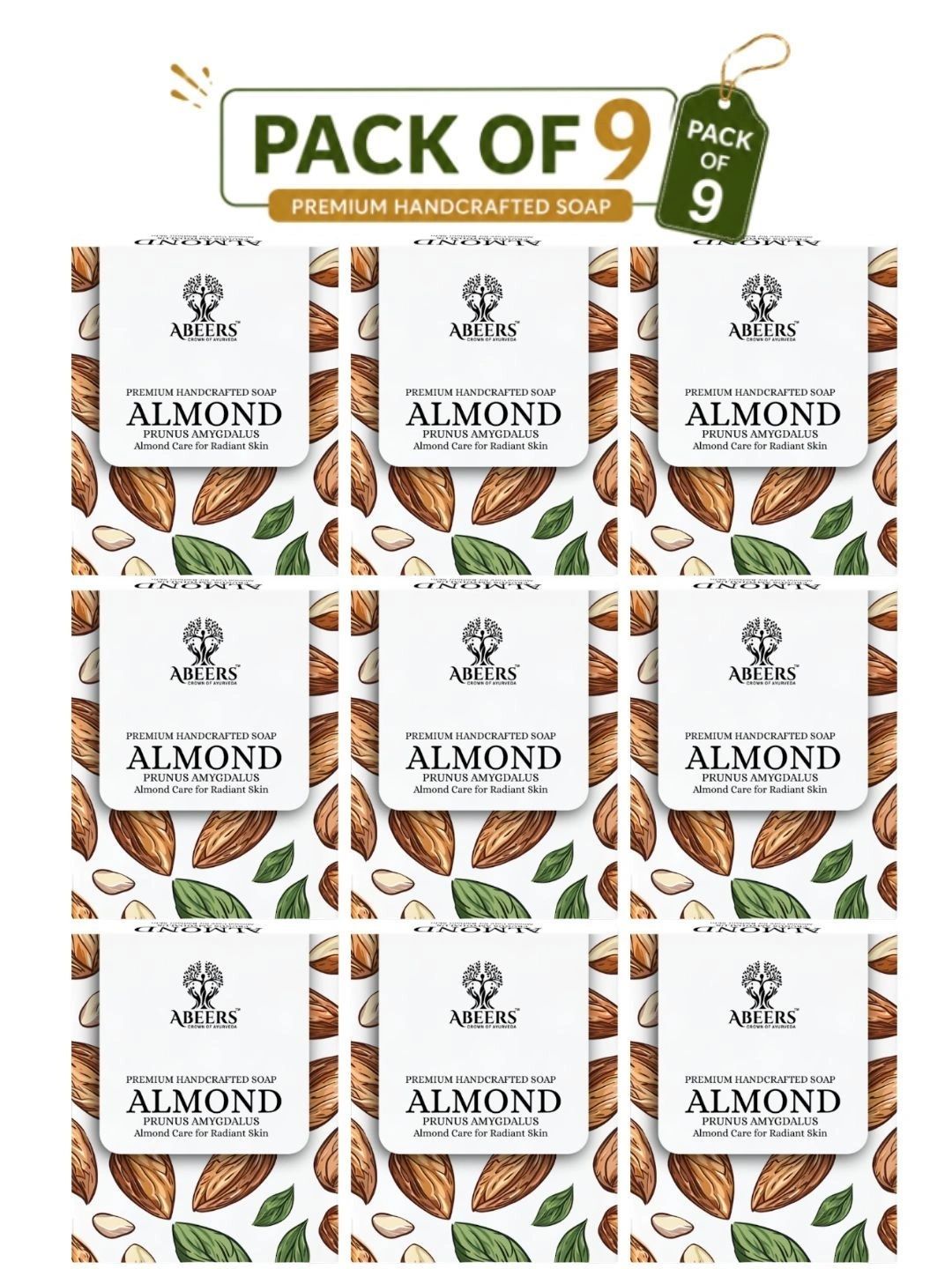 abeers Set Of 9 Handmade Almond Bath Soap - 100 g Each-image-35