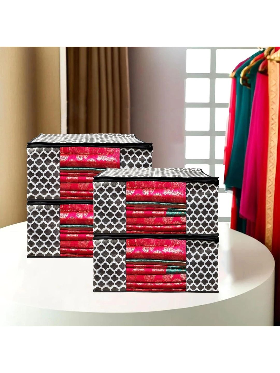 ANKIT INTERNATIONAL Black Set of 4 Reusable Multi-Utility Organisers-picture-21