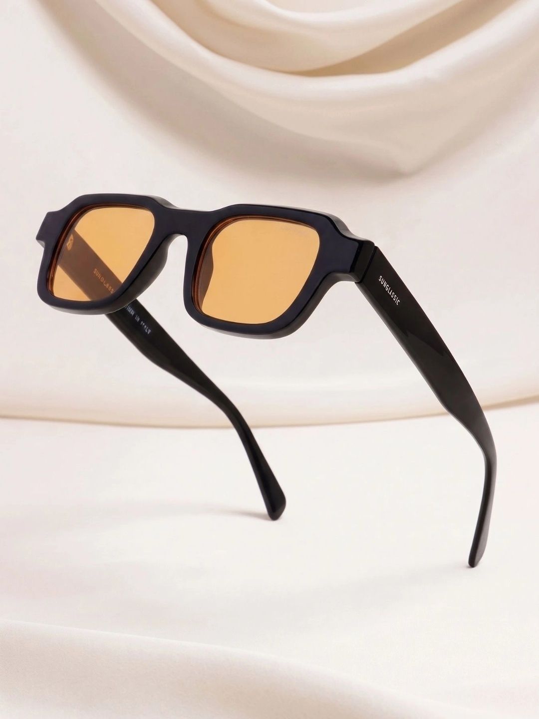 SUNGLASSIC Unisex Orange Lens & Black Rectangle Sunglasses-picture-25