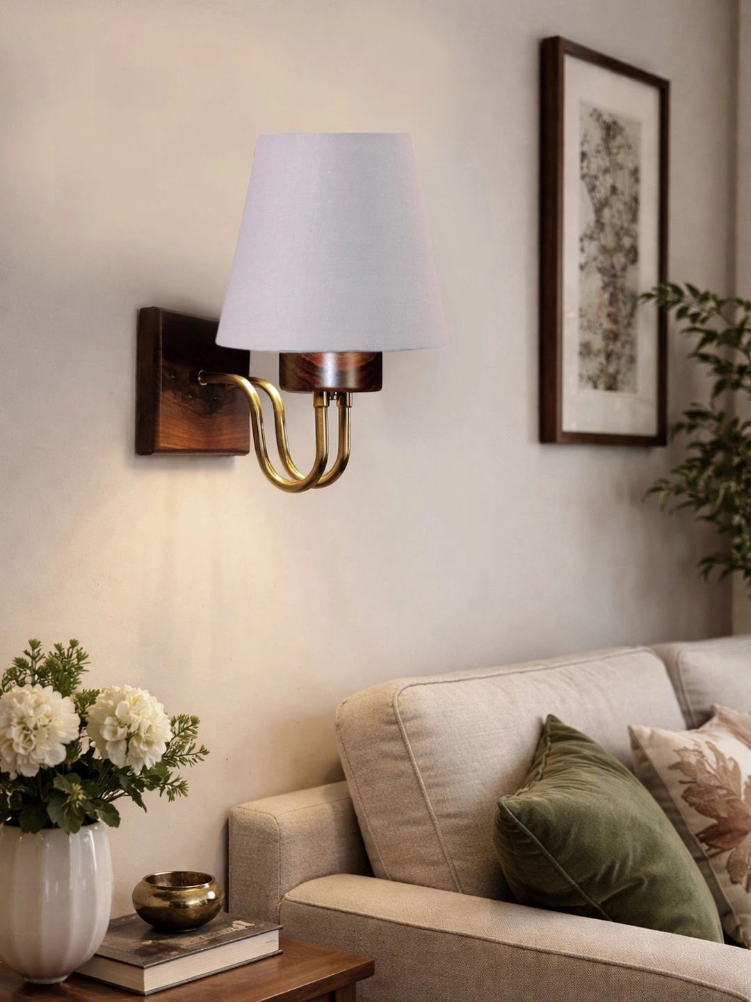 Myntra Elegant Homes Grey Textured Wood Traditional Frustum Shaped Wall Lamp-picture-24