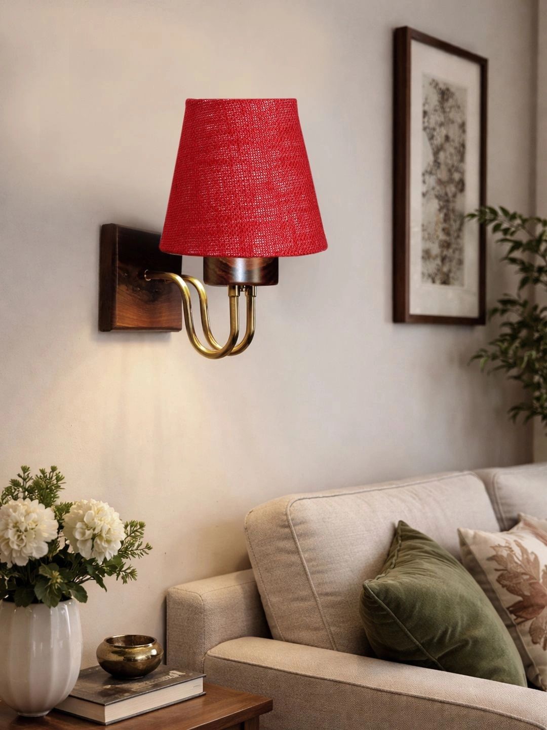Myntra Elegant Homes Maroon Textured Wood Traditional Frustum Shaped Wall Lamp-picture-25
