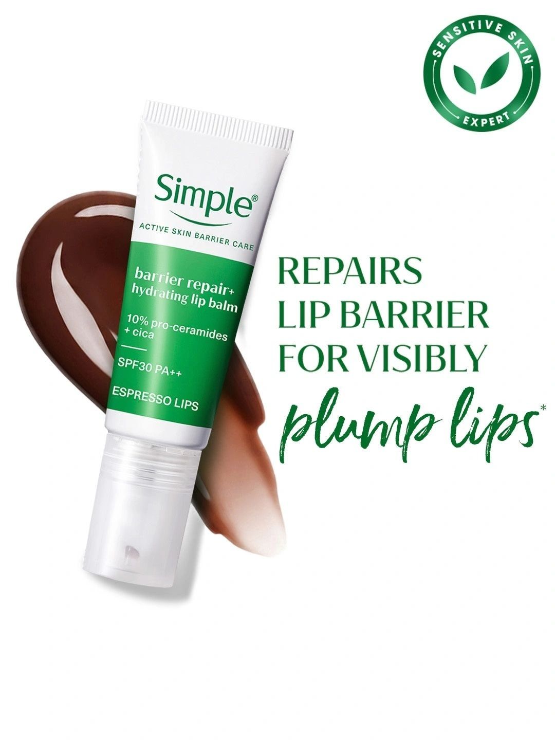 Simple Barrier Repair+ SPF 30 Hydrating Lip Balm with Pro-Ceramides & Cica 10g - Espresso-image-29