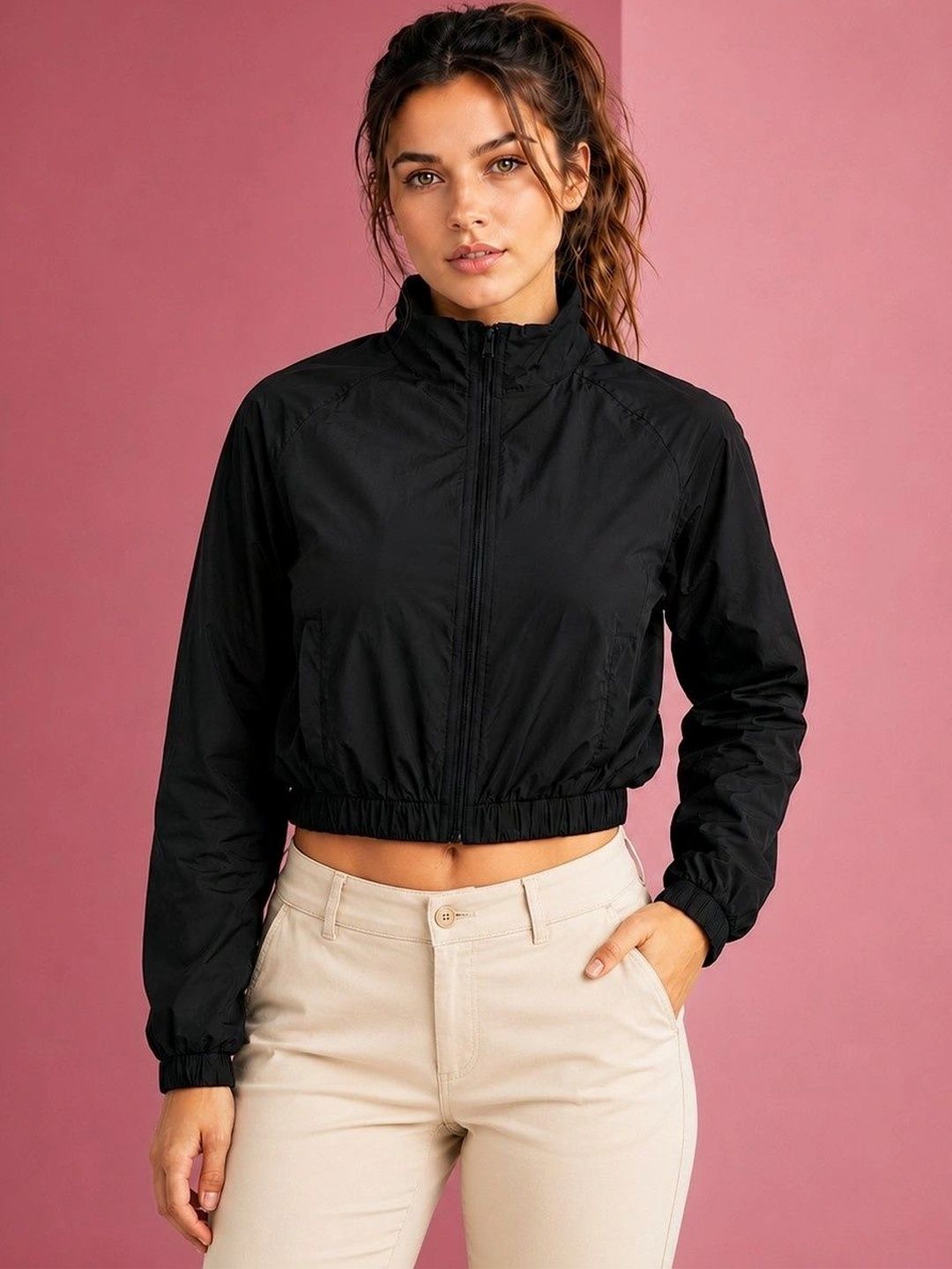 JKT Women Lightweight Crop Training or Gym Bomber Jacket-picture-13