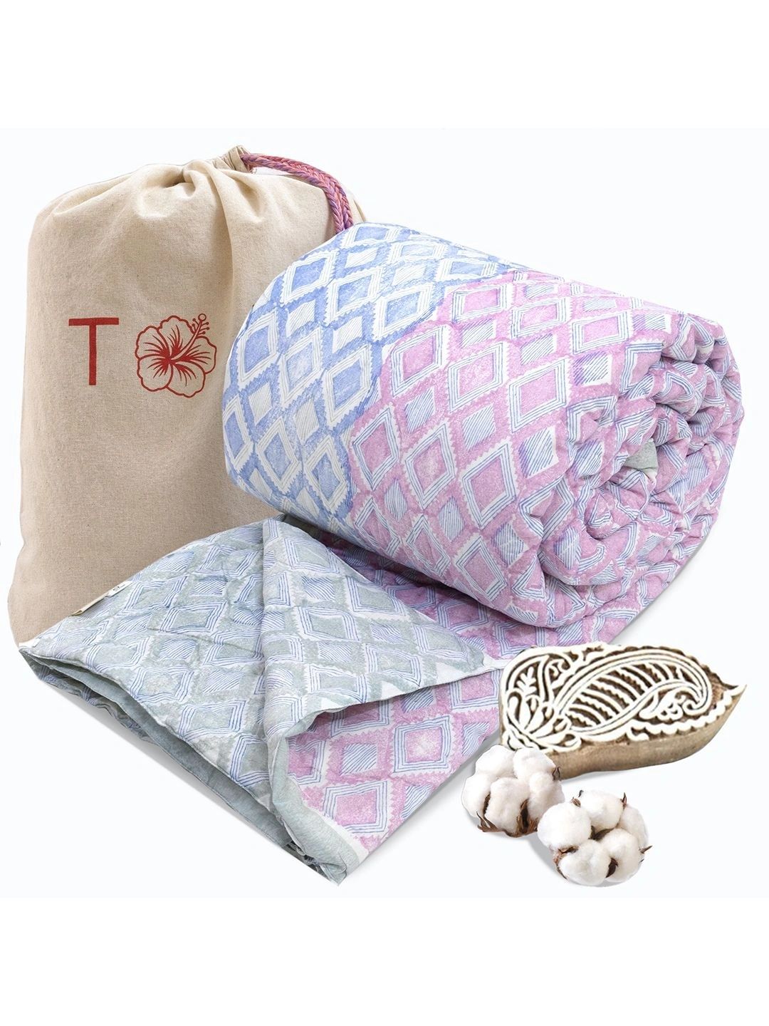 TOAI Blue & Pink Geometric Heavy Winter 500 GSM Dohar-image-19